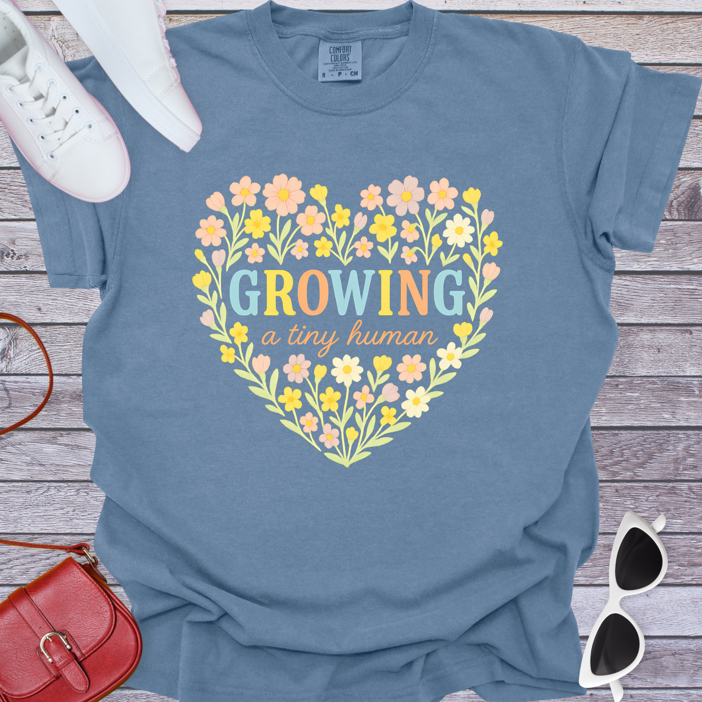 Growing a Tiny Human Floral Heart T-Shirt