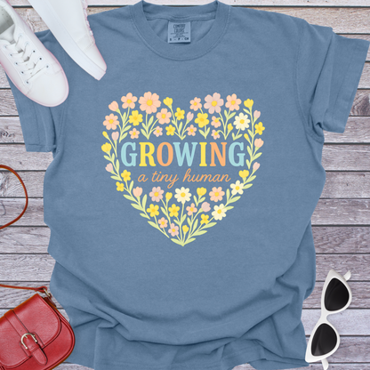 Growing a Tiny Human Floral Heart T-Shirt