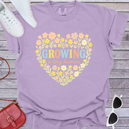 Growing a Tiny Human Floral Heart T-Shirt