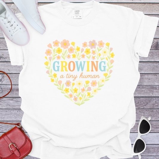 Growing a Tiny Human Floral Heart T-Shirt