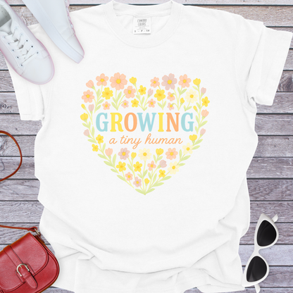 Growing a Tiny Human Floral Heart T-Shirt